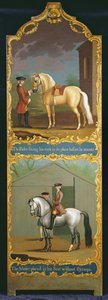 „Jeździec naprawiający krawężnik na swoim miejscu przed dosiadaniem” (u góry) i „Uczony w fotelu bez styropianów” (na dole), ok. 1750